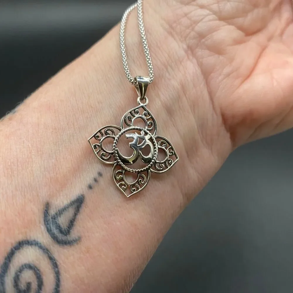 Om Religious Symbols Sterling Silver Pendant Necklace on